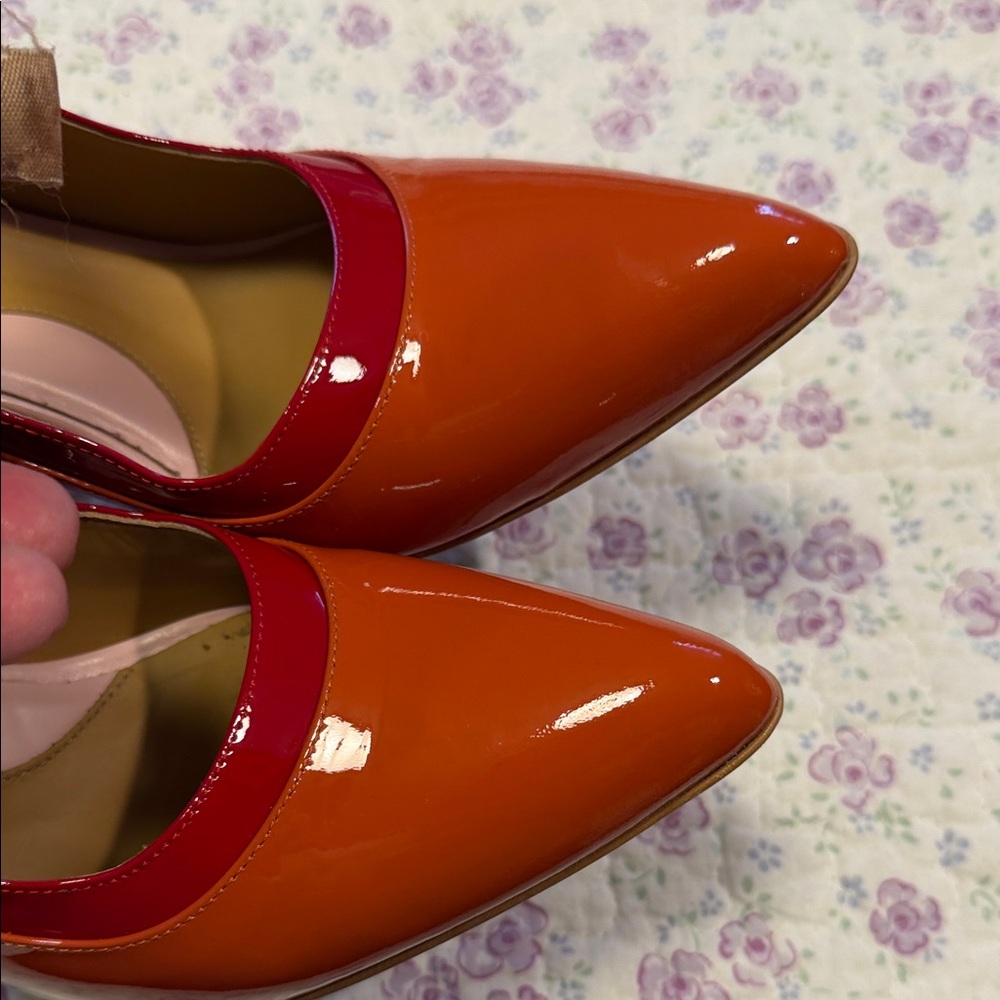 John Fluevog Orange, Red & Pink Patent Mary Jane Pumps - Picture 7 of 9